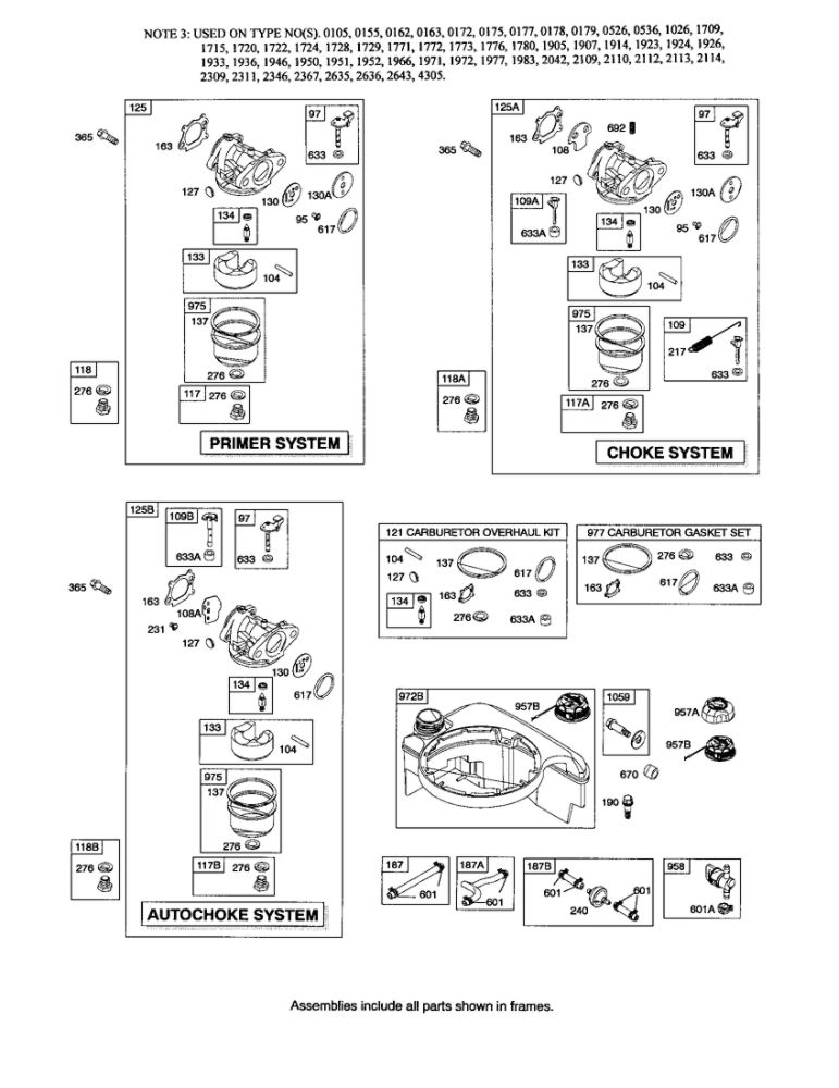 Carburetor/Fuel Tank Diagram and Parts List for 124T00 0101-4305 Briggs and Stratton Engine
